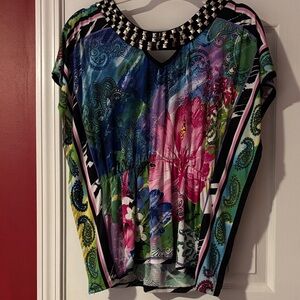 Dots Multicolor Blouse with Studded Neckline